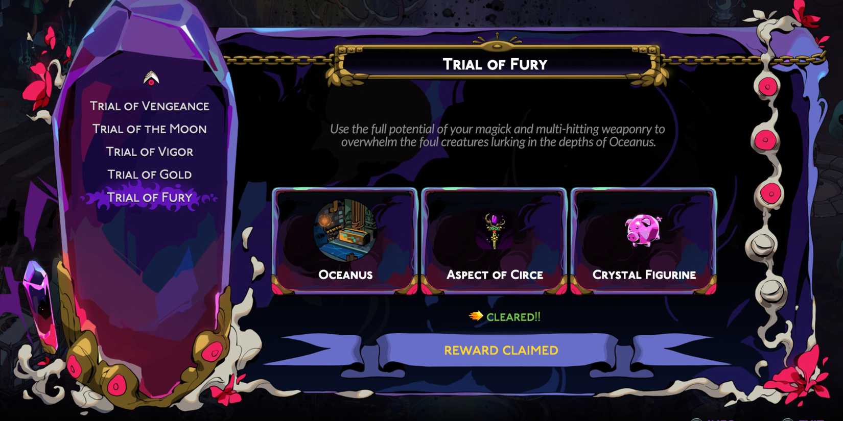 image of the Trial of Fury description screen
