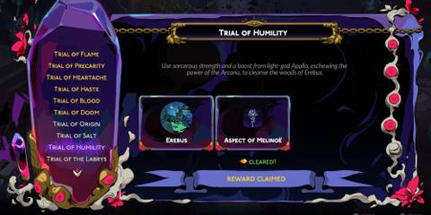 image of the Trial of Humility description screen
