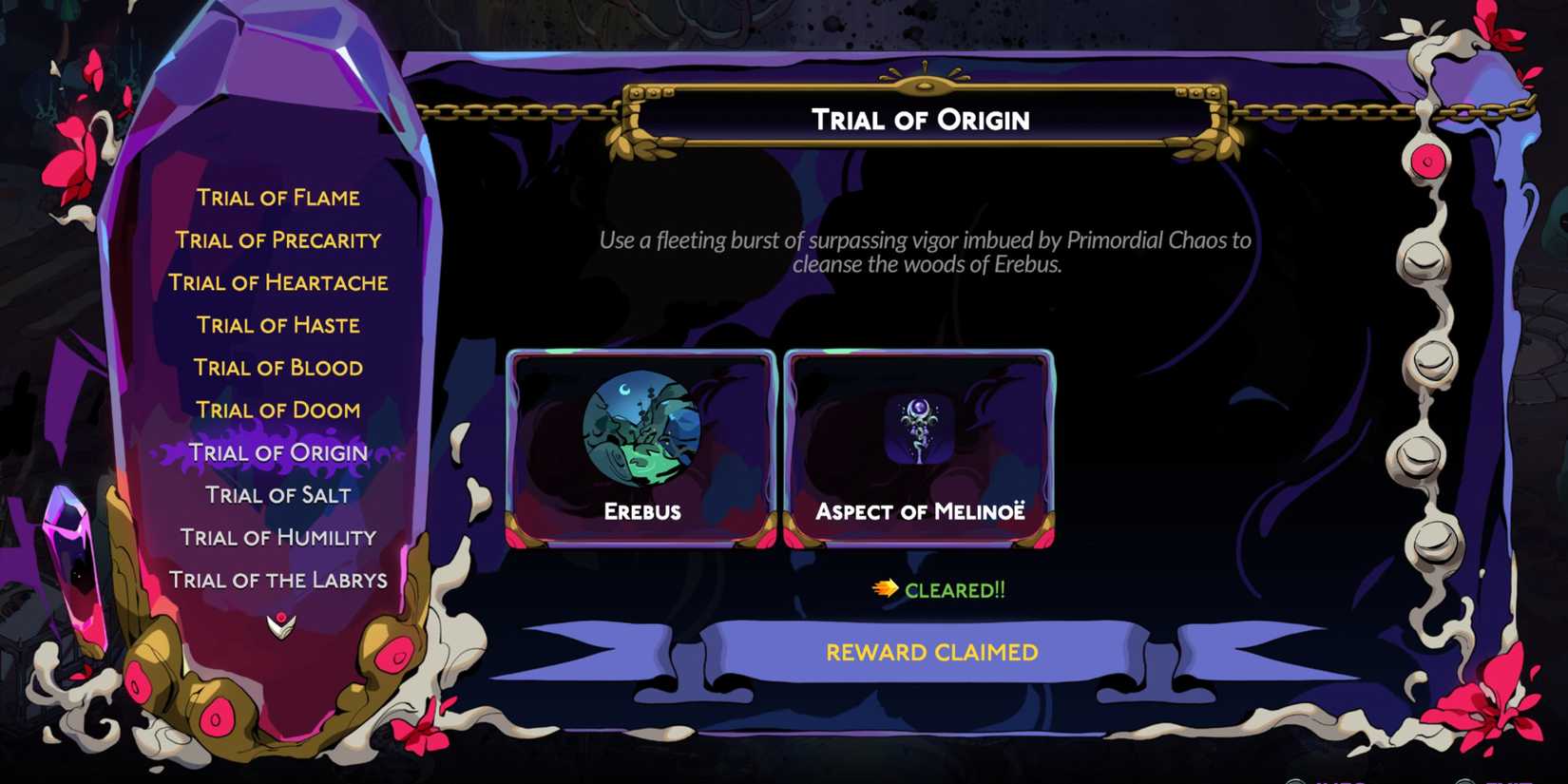 image of the Trial of Origin description screen