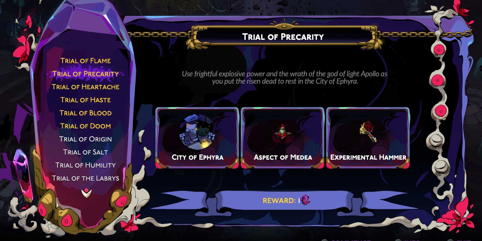 image of the Trial of Precarity description screen