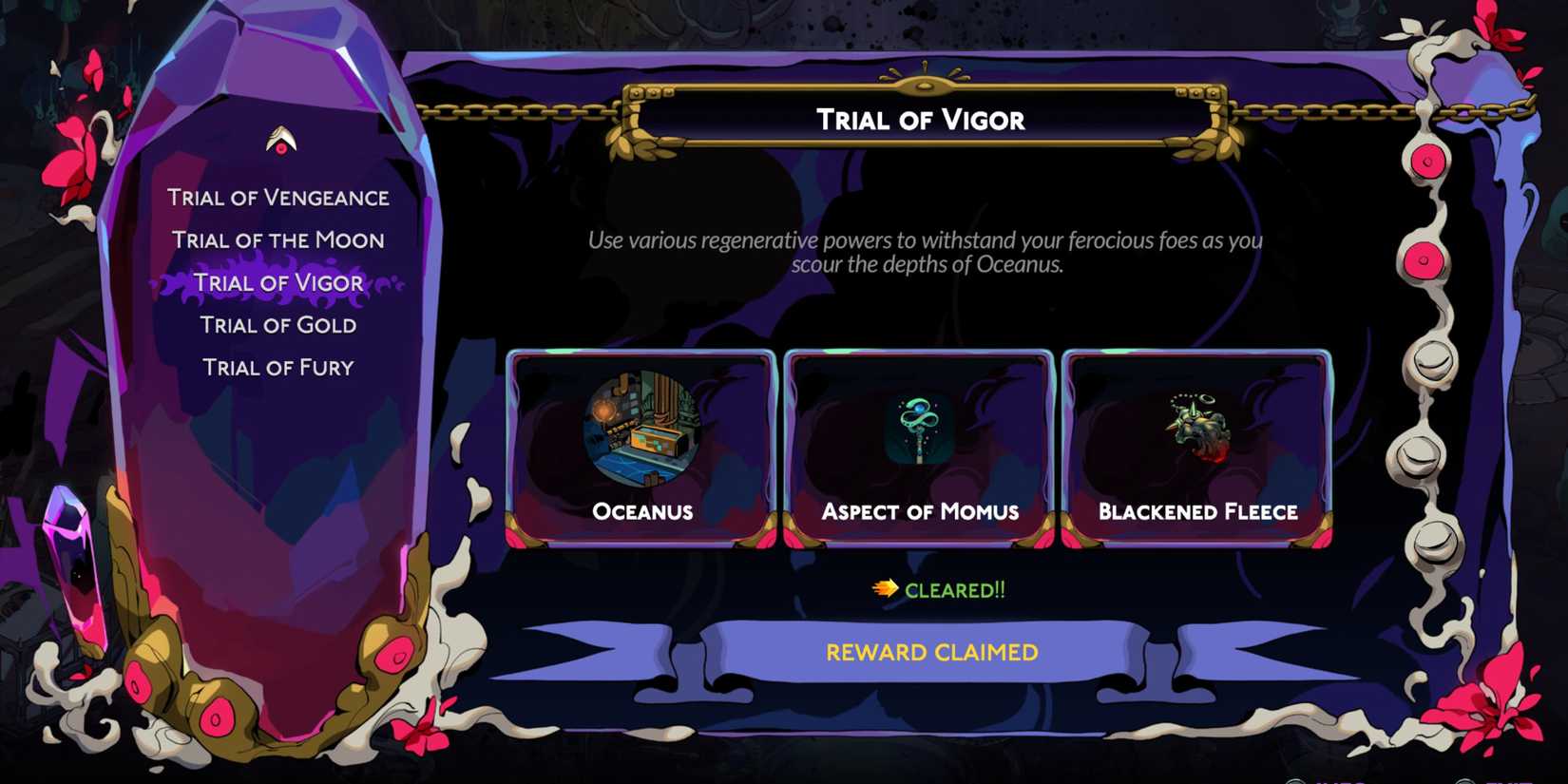 image of the Trial of Vigor description screen