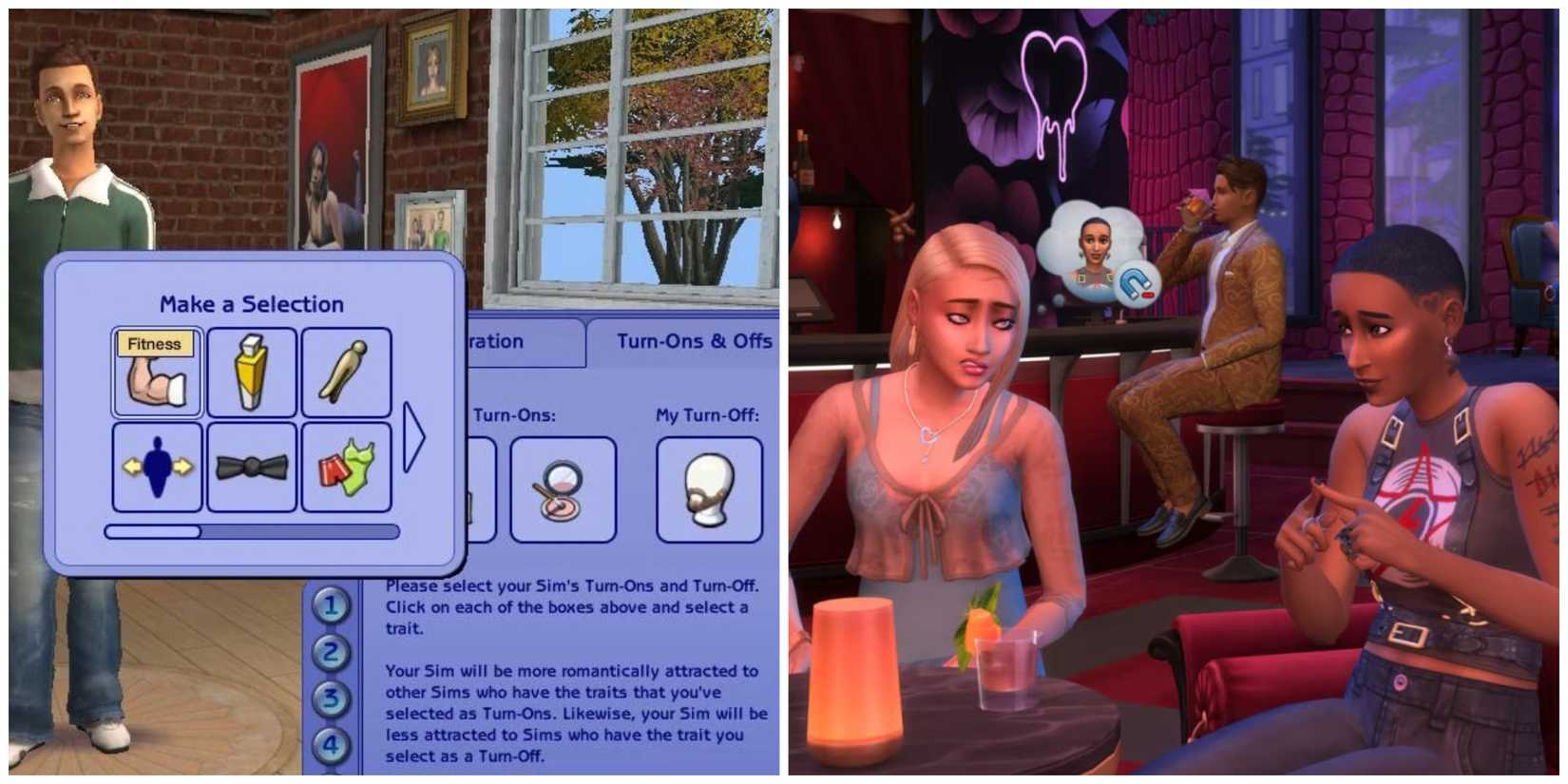 Turn Ons and Offs in The Sims 2 and in The Sims 4: Lovestruck Expansion Pack