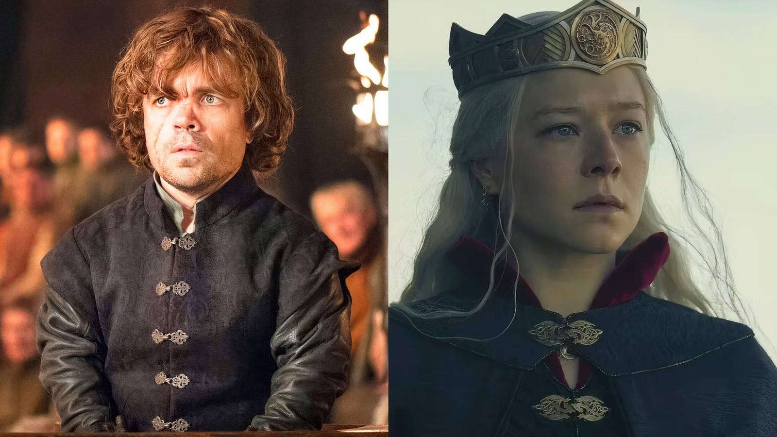 Tyrion Lannister at trial in Game of Thrones and Rhaenyra Targaryen crowned as Queen in House of the Dragon