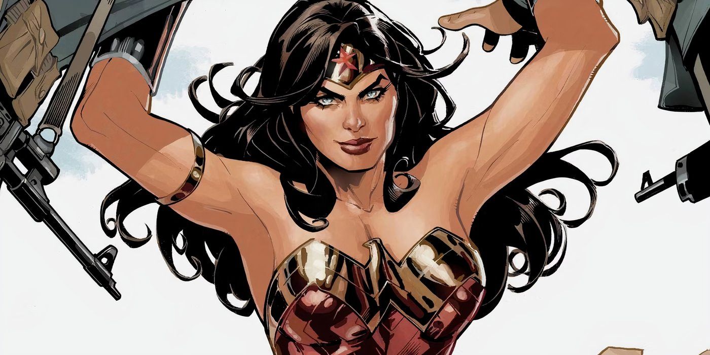 Wonder Woman throwing weapons in the air