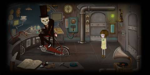 A skeleton on a bike in Fran Bow