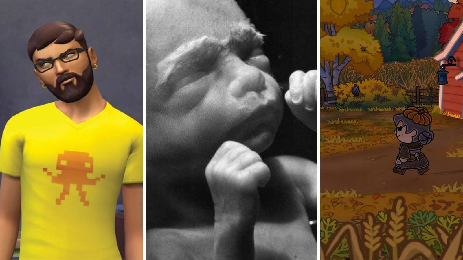 A grid of the simulator games The Sims 4, Alter Ego, and Echoes of the Plum Grove