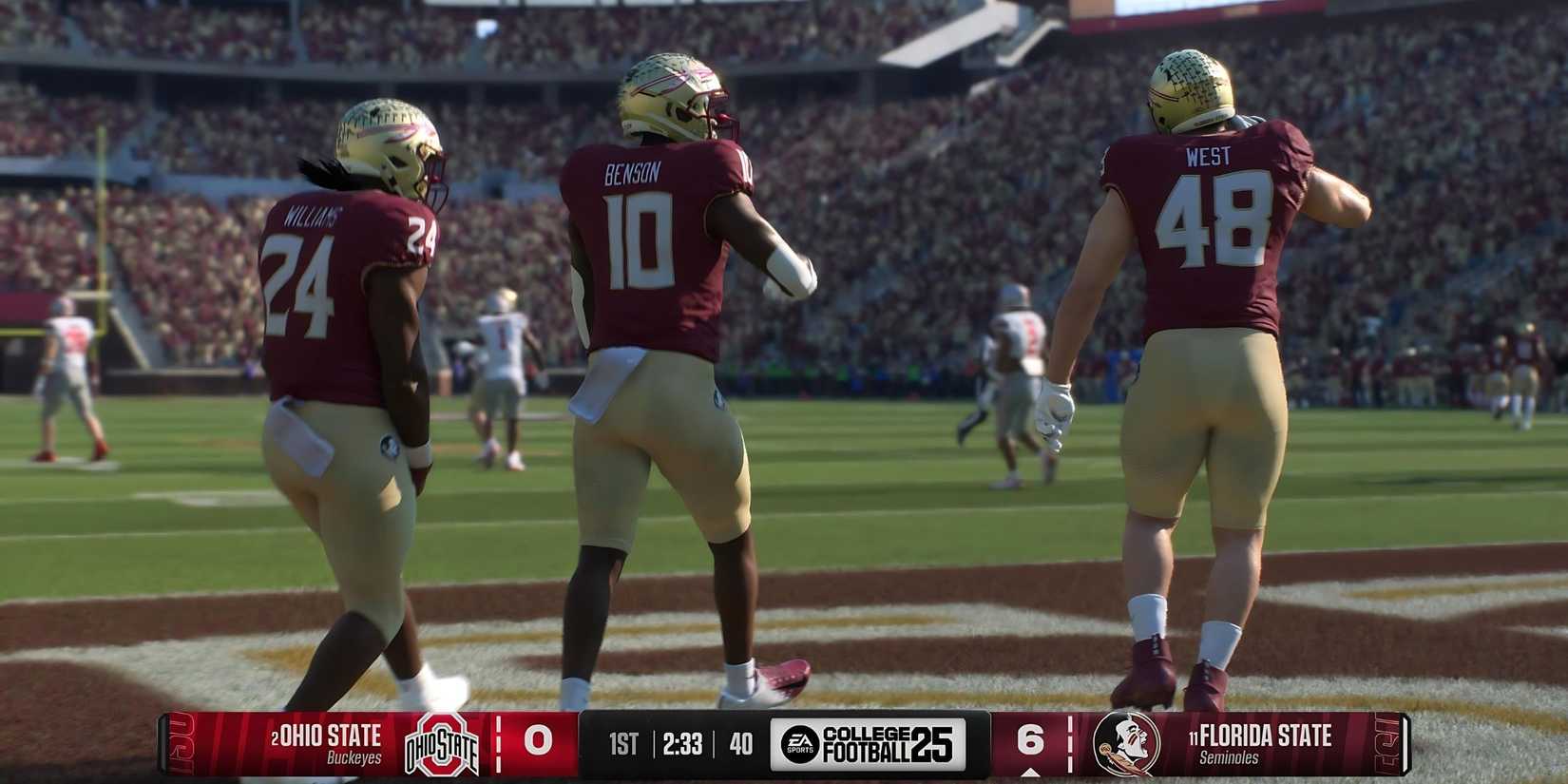 Three Florida State players next to each other in College Football 25