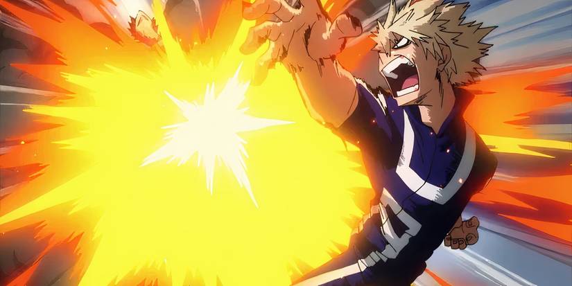 Bakugo using Explosion to defeat Eijiro in My Hero Academia