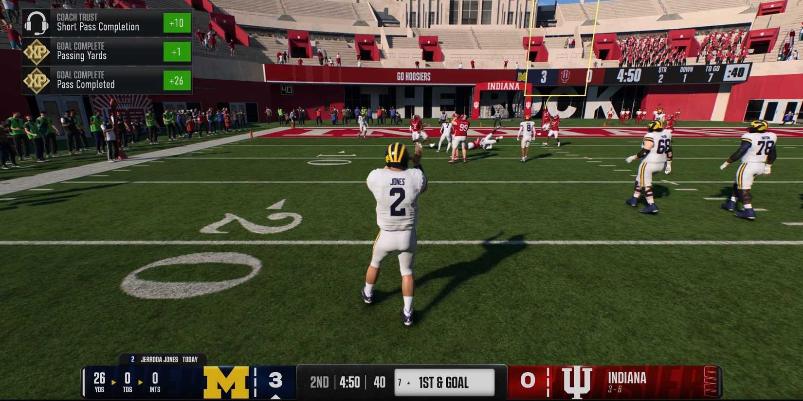 In-game shot of a quarterback in College Football 25