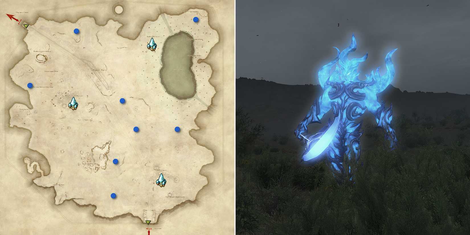 sansheya screenshot along with spawn points marked on a map