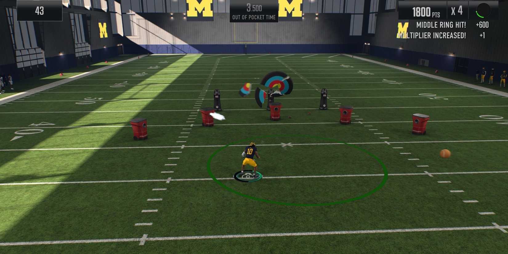 A Quarterback participating in a training mini game in College Football 25