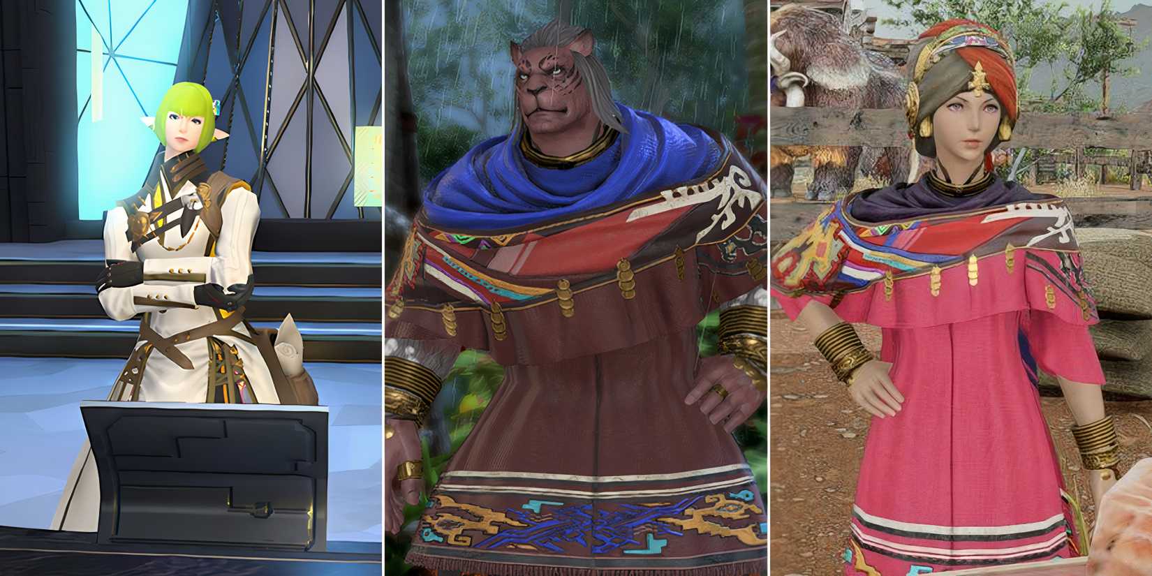 screenshots of three of the dawntrail bicolor gem merchants