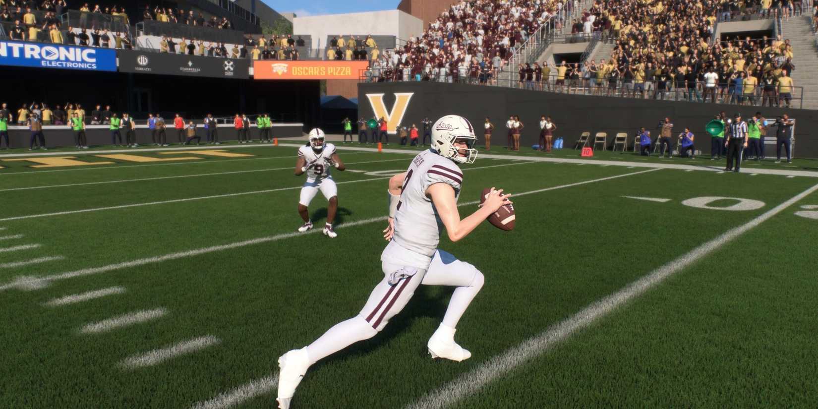 A Quarterback running with the ball in College Football 25
