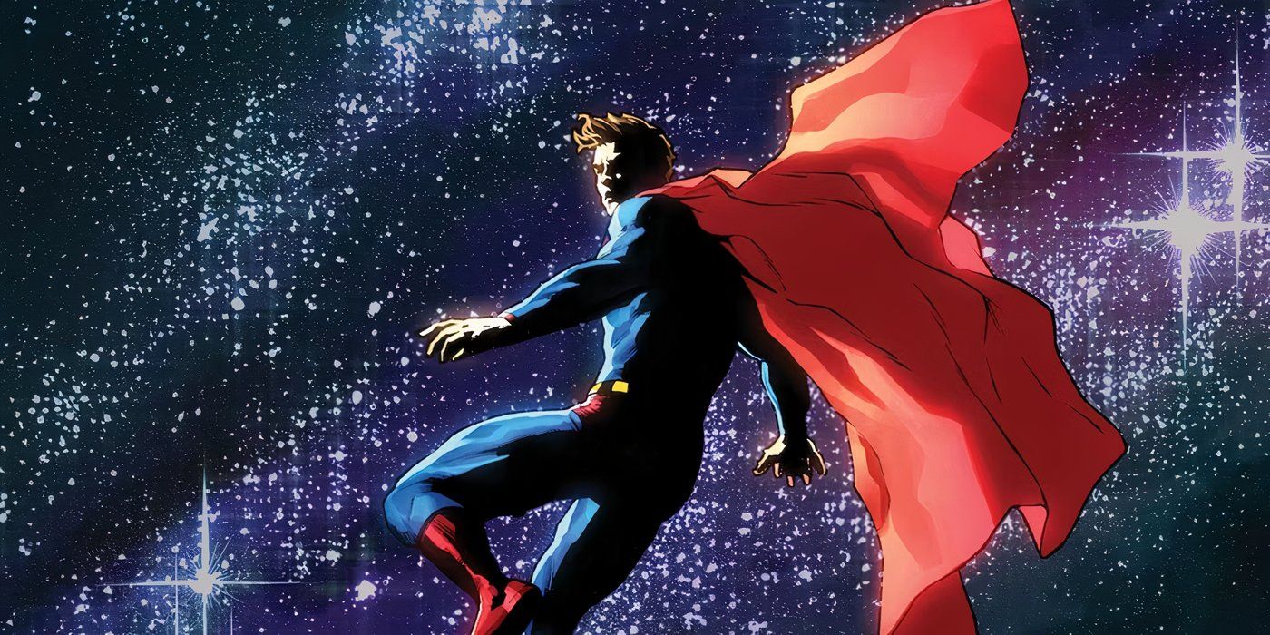 Superman flying among the stars in space