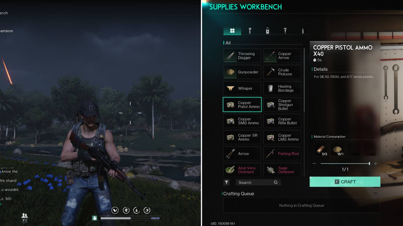 The Player Holding A Rifle & Crafting Copper Ammo