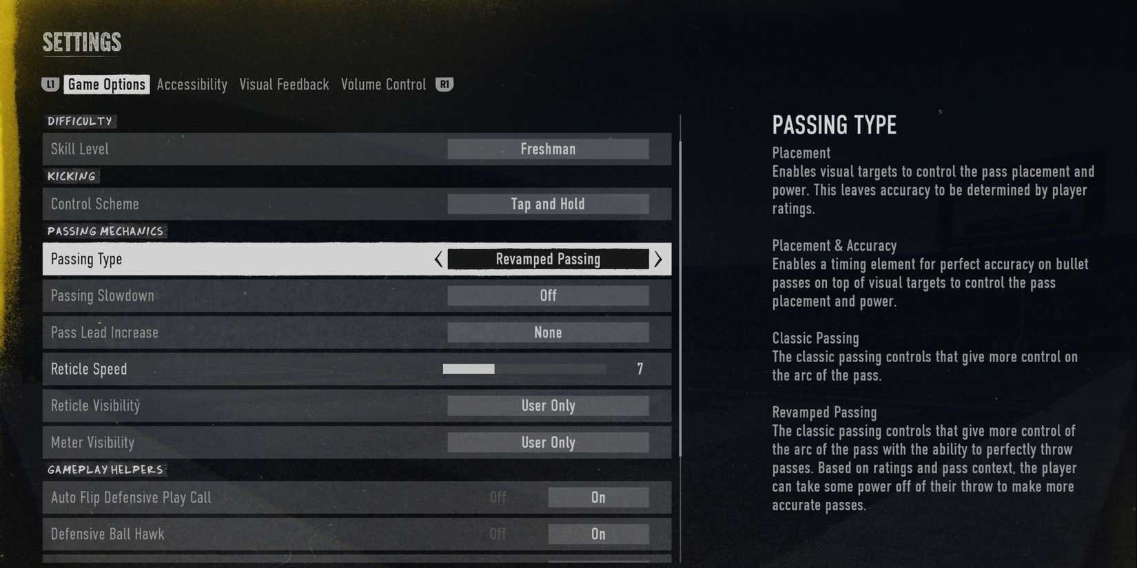 The Passing Types available in College Football 25