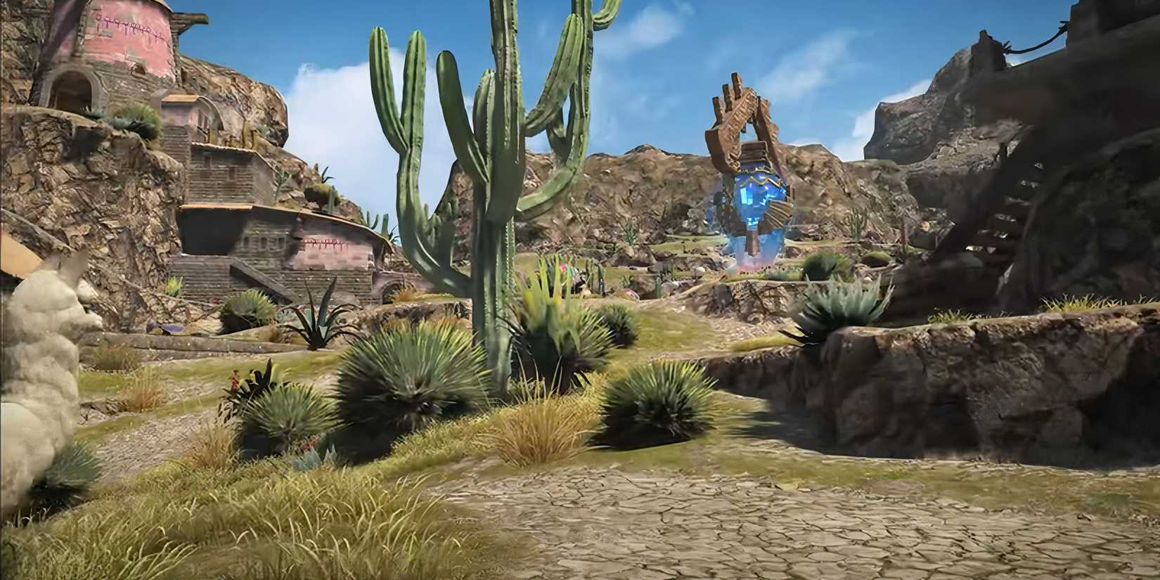 A screenshot of the urqopacha region near an Aetheryte in Final Fantasy 14