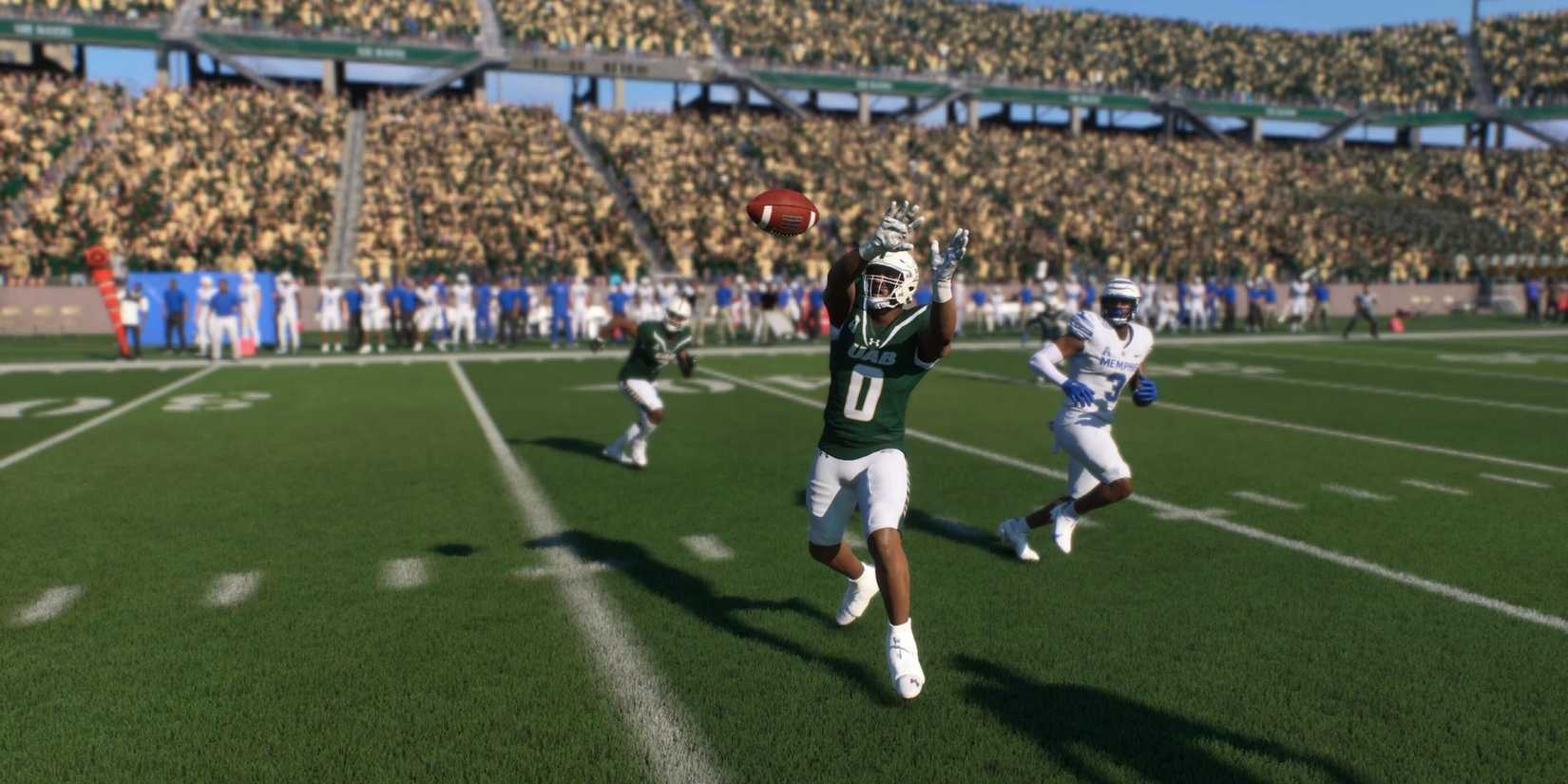 A player attempting an intercept in College Football 25