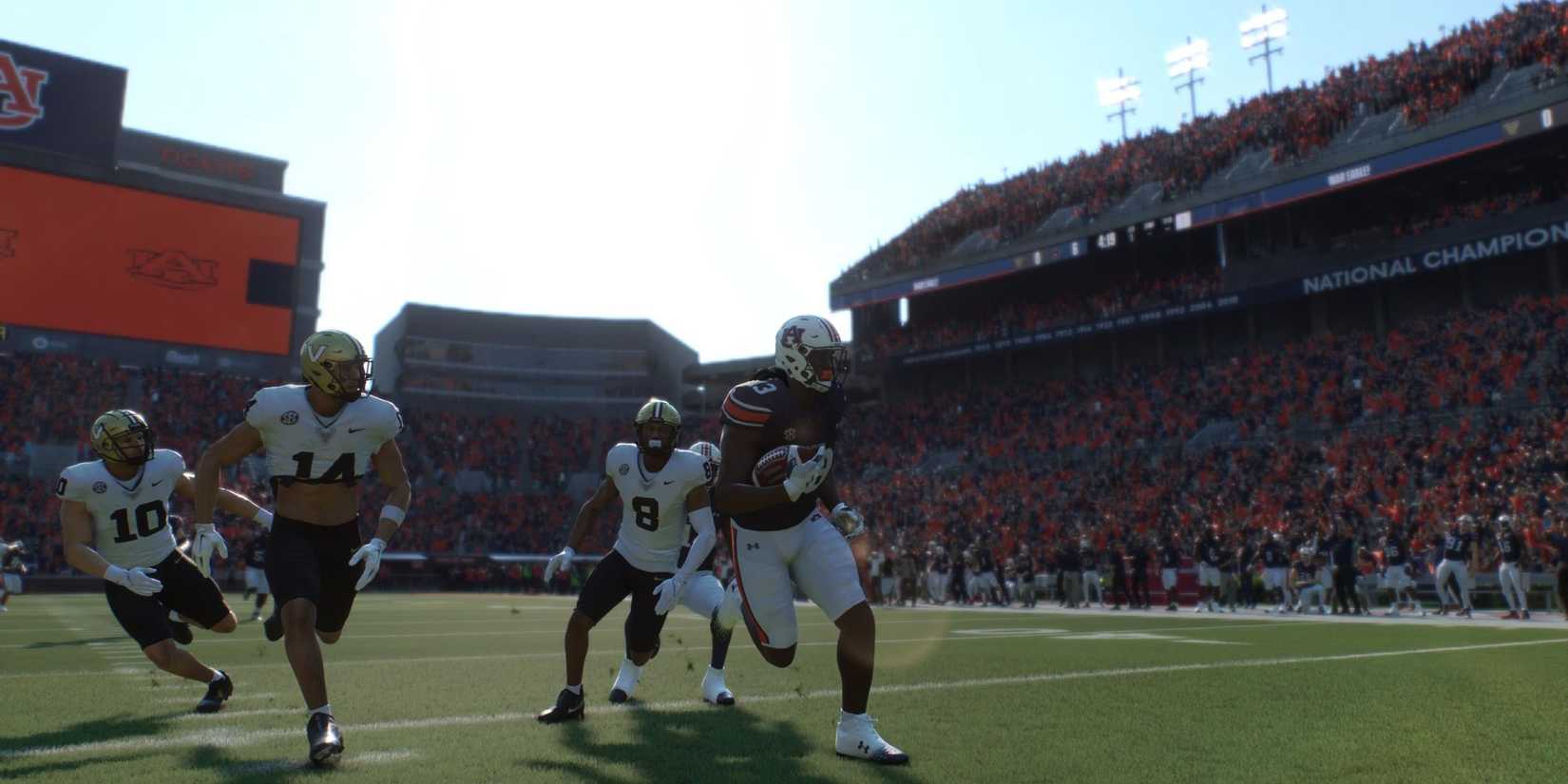 A receiver running with the ball in College Football 25
