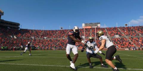 A receiver catching a pass in College Football 25