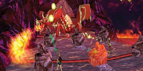 Screenshot of the Dragon boss fight in Gauntlet: Dark Legacy