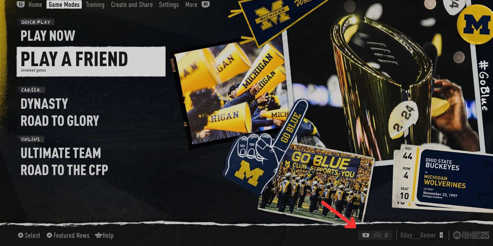 The main menu from EA Sports College Football 25