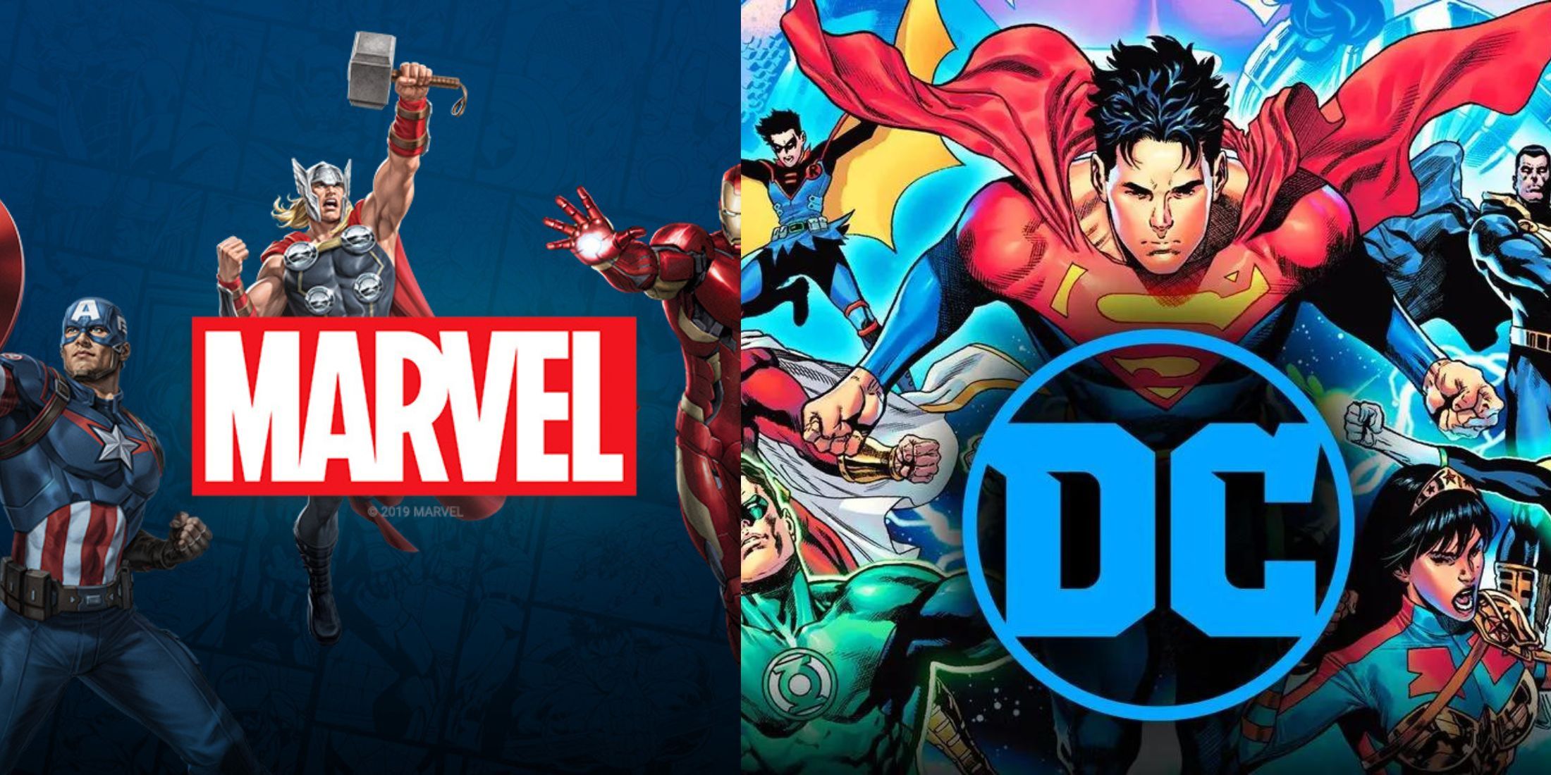 Heroes from both the Marvel and DC Comics brands