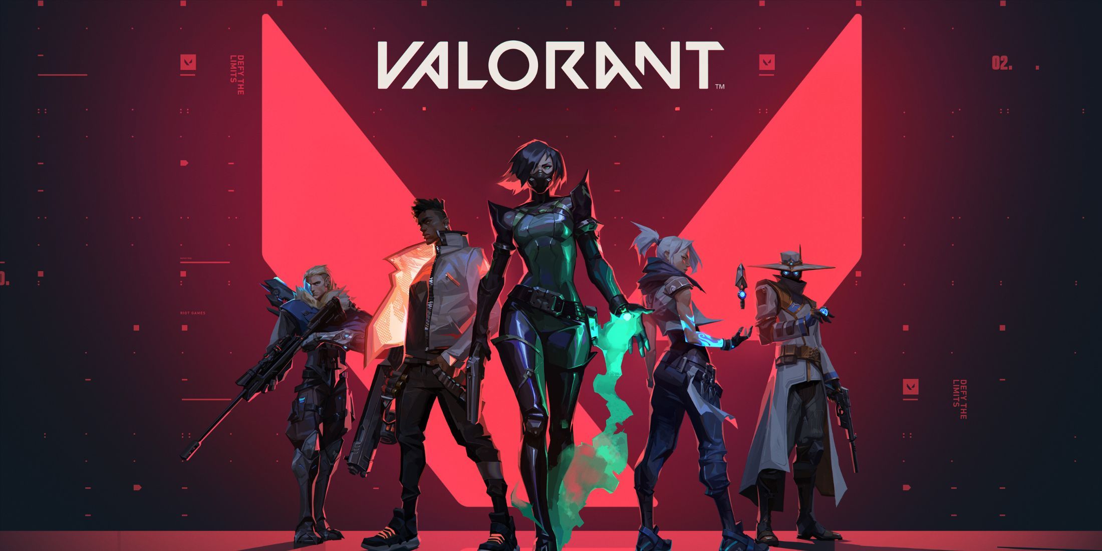 Several characters from Valorant underneath the game's title.