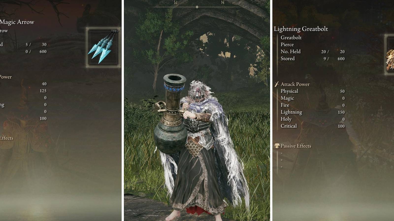 A grid of ammunition and a ranged weapon in Elden Ring