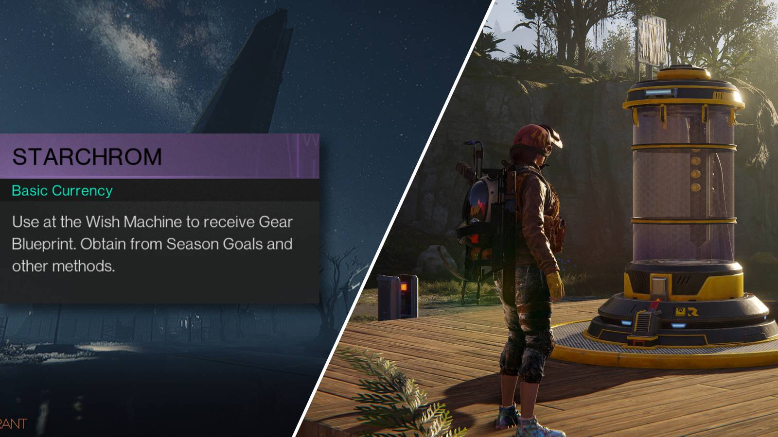 Split-image showcasing Starchrom and how to get it in Once Human