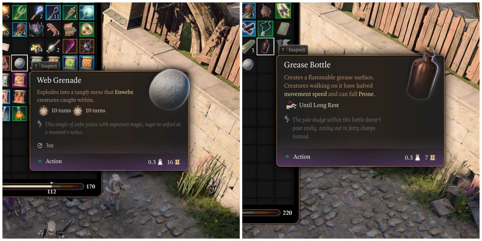 image of the Grease Bottle and Web Grenade items in Baldur's Gate 3