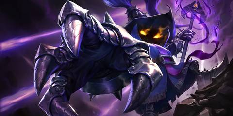 Veigar performs dark magic in his League of Legends splash art.