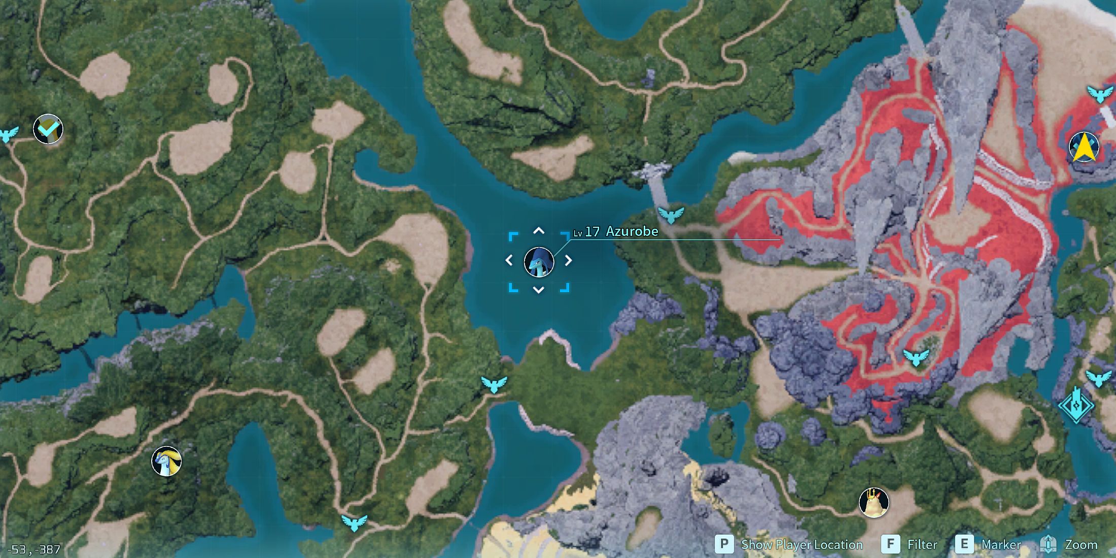 Screenshot showcasing where to find Alpha Azurobe on the map in Palworld 