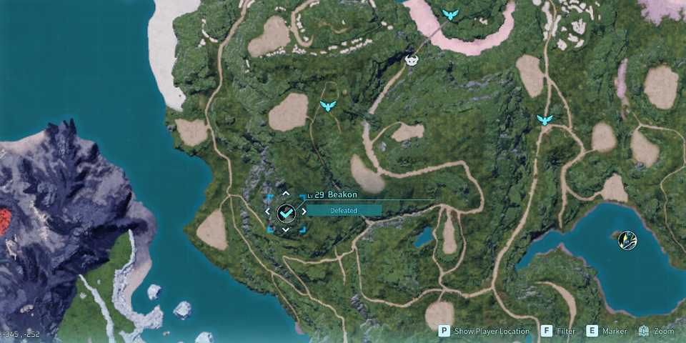 Screenshot showcasing where to find Alpha Beakon in Palworld