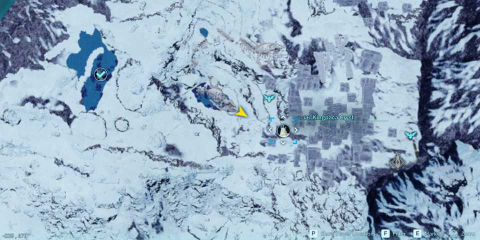 Screenshot showcasing where to find Alpha Kingpaca Cryst on the map in Palworld
