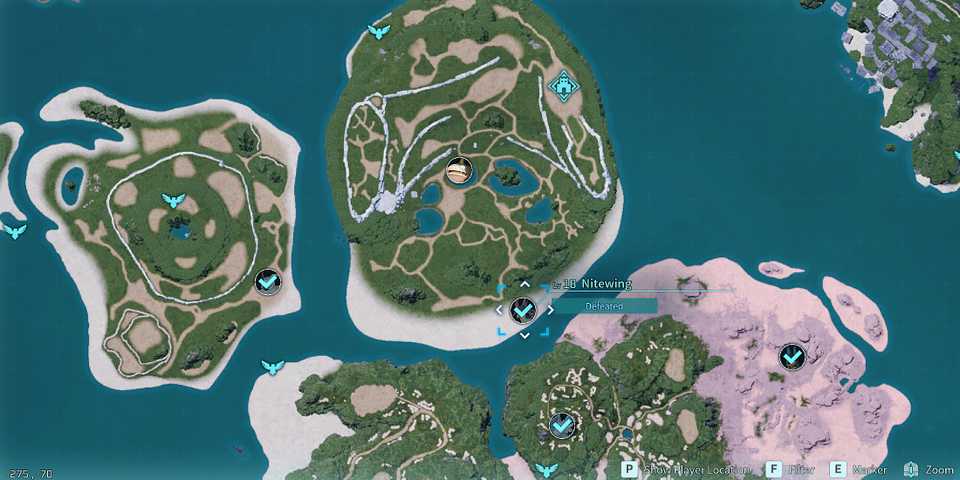 Screenshot showcasing where to find Alpha Nitewing on the map in Palworld