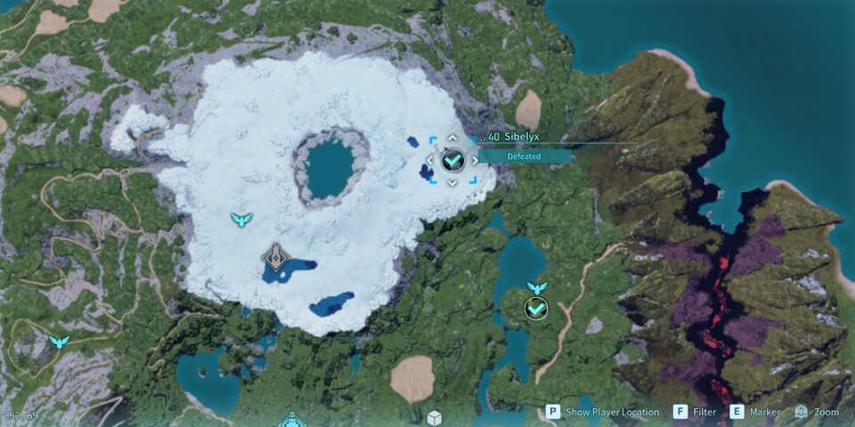 Screenshot showcasing where to find Alpha Sibelyx on the map in Palworld 
