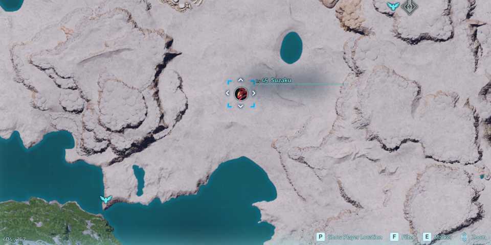 Screenshot showcasing where to find Alpha Suzaku on the map in Palworld 