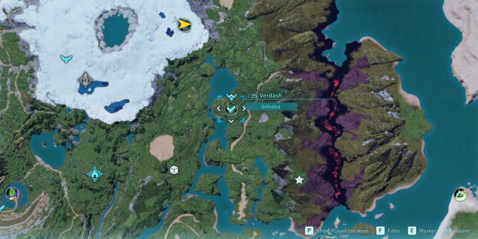 Screenshot showcasing where to find Alpha Verdash on the map in Palworld