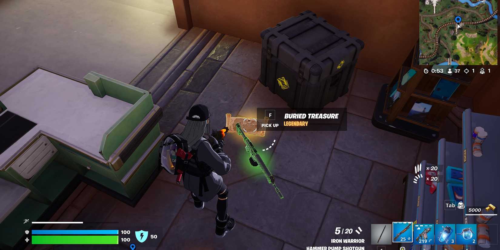 Screenshot showcasing where to find Buried Treasure in Fortnite 
