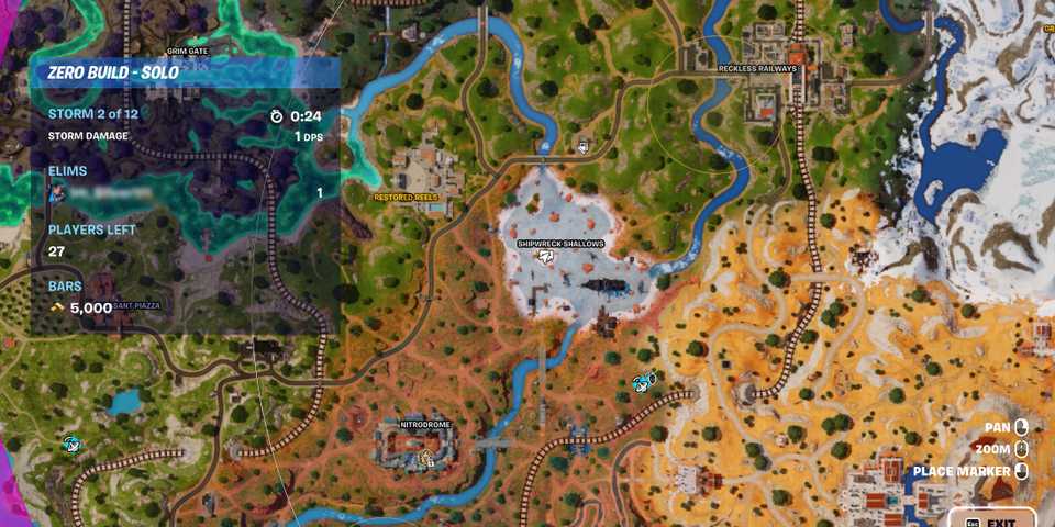 Screenshot showcasing where to find Captain Barbossa on the map in Fortnite 