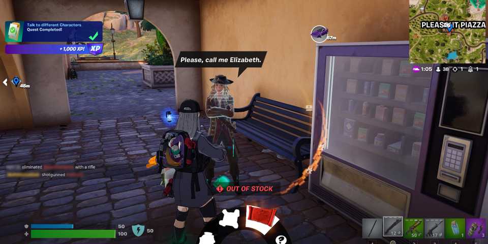 Screenshot showcasing where to find Elizabeth Swann in Fortnite 