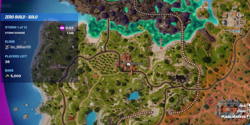 Screenshot showcasing where to find Elizabeth Swann on the map in Fortnite 