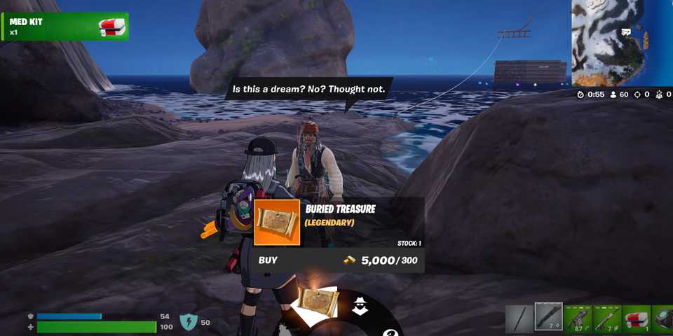 Screenshot showcasing where to find Jack Sparrow in Fortnite 