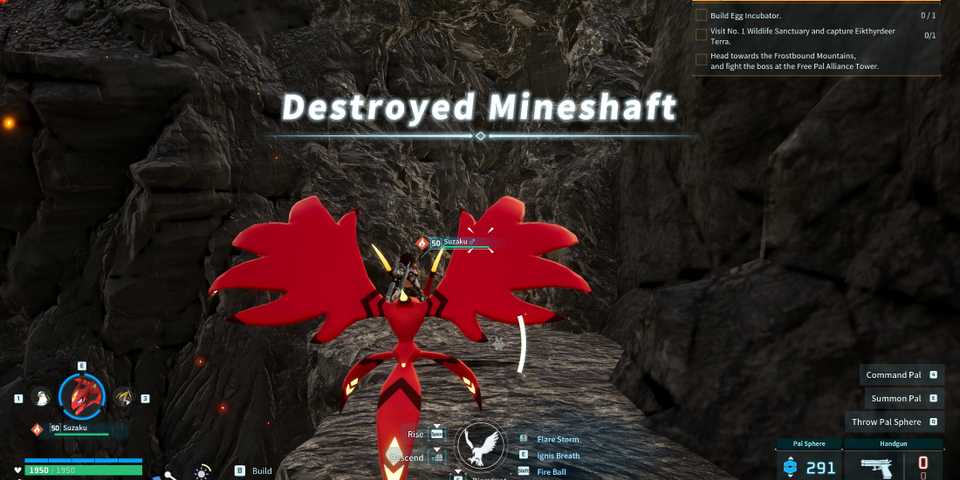Screenshot showcasing where to find the Destroyed Mineshaft in Palworld