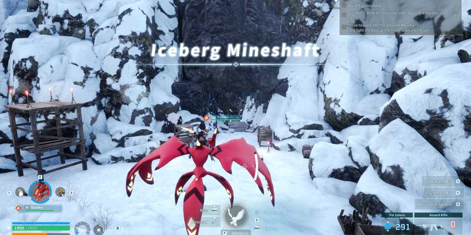Screenshot showcasing where to find the Iceberg Mineshaft in Palworld