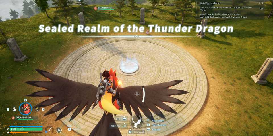 Screenshot showcasing where to find the Sealed Realm of the Thunder Dragon in Palworld