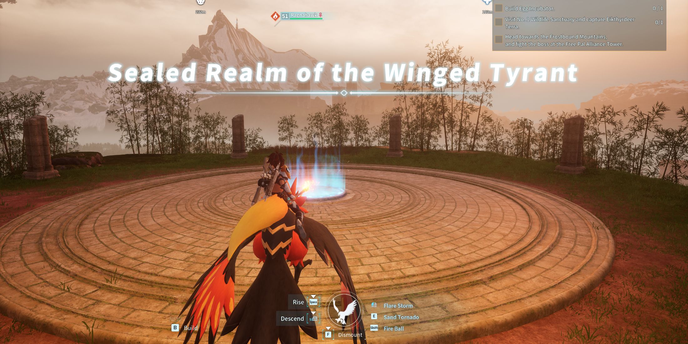 Screenshot showcasing where to find the Sealed Realm of the Winged Tyrant in Palworld 