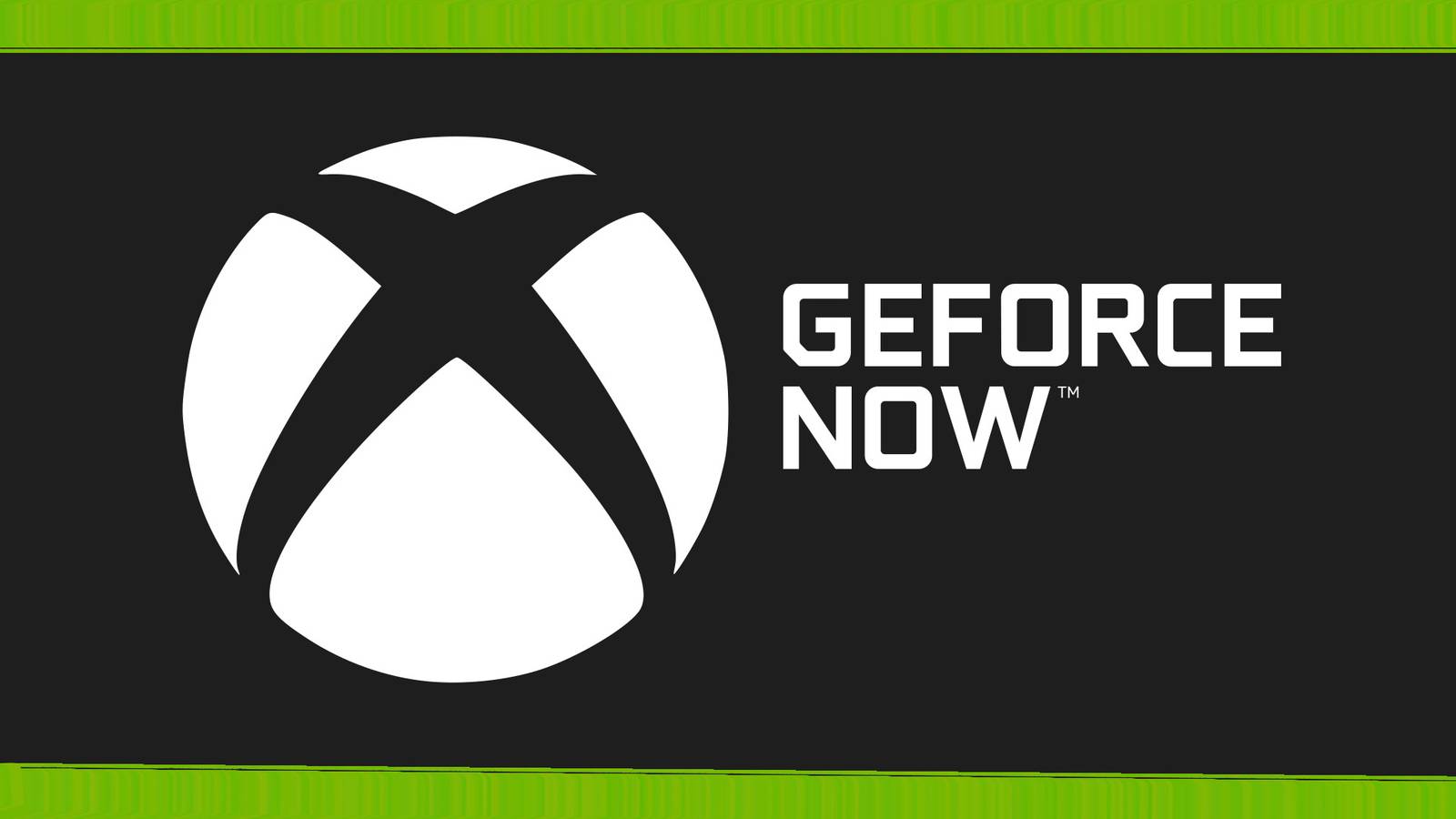 White Xbox logo submark emblem with Nvidia GeGorce Now logo on gray-green background