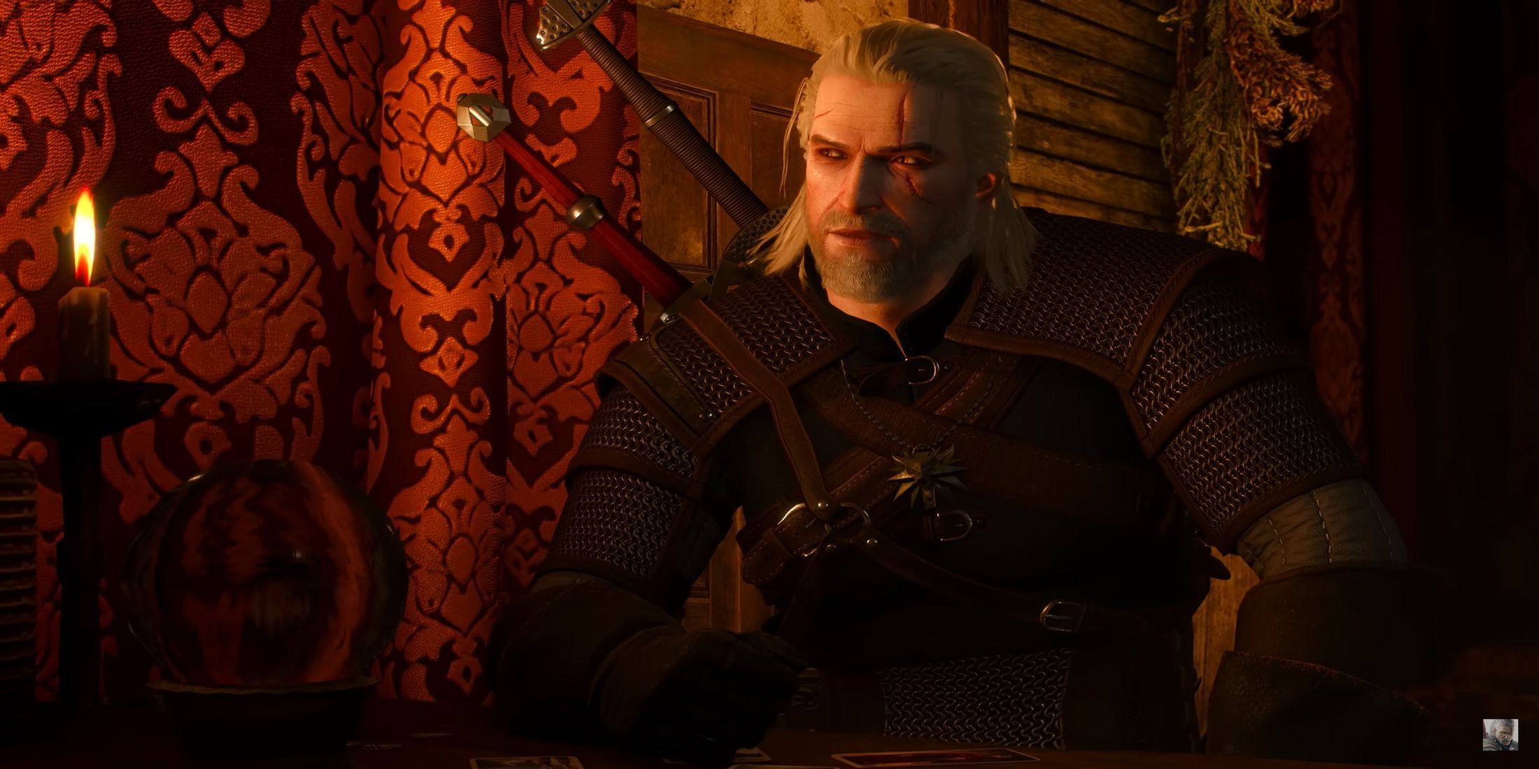 Witcher 3 Geralt sitting at table